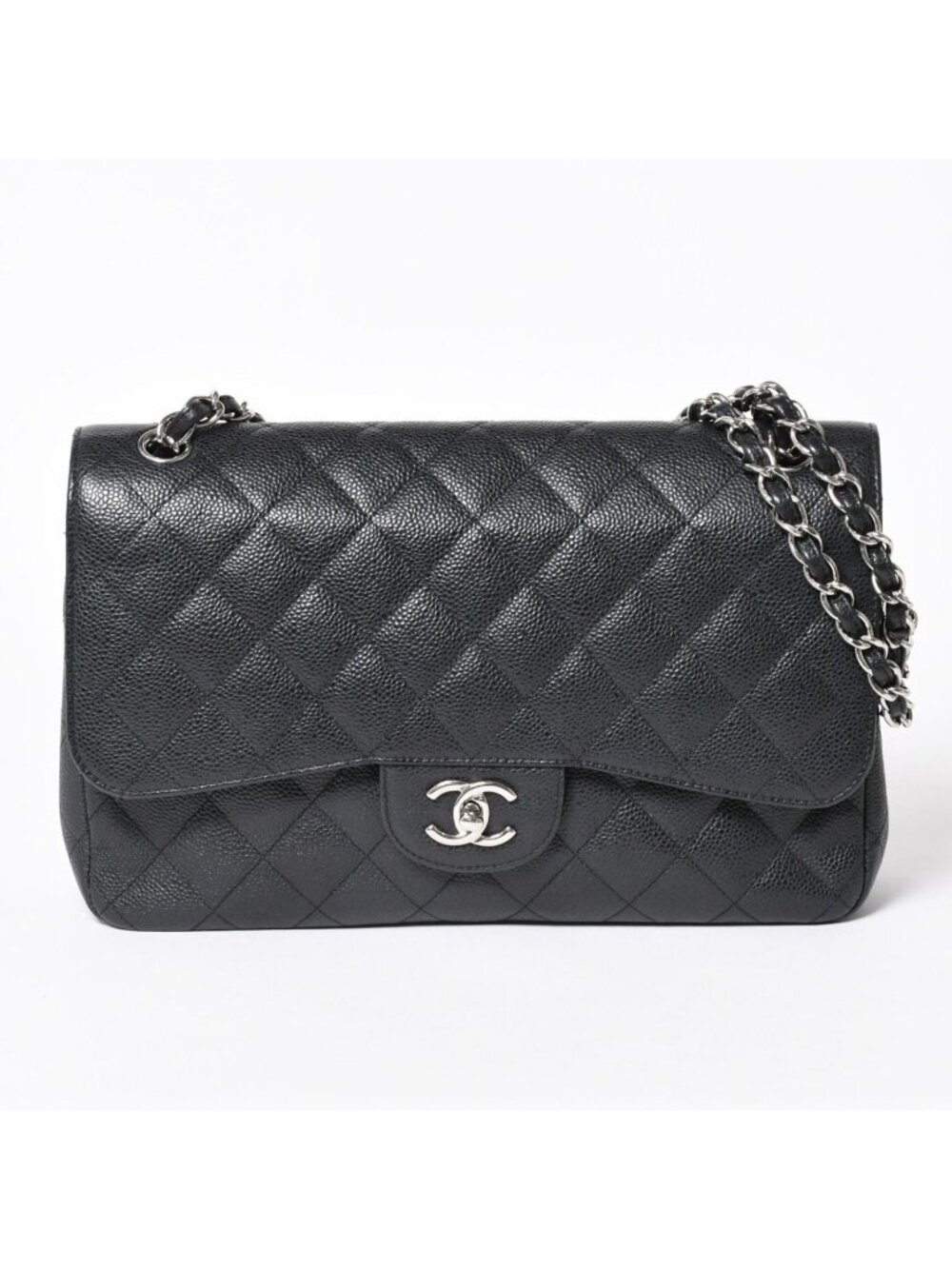 Chanel Maxi Quilted 30 Double Flap Chain Shoulder Bag CC Logo Caviar Leather
